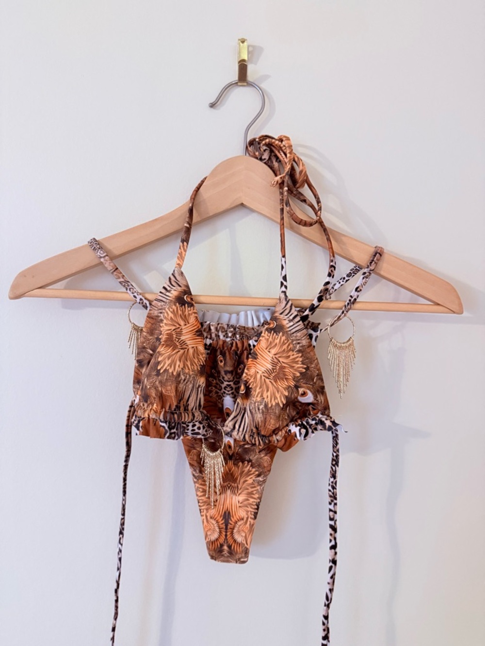 TIGER🐅MIST • Brown & Orange Leopard Print Bikini Set with Gold Fringe